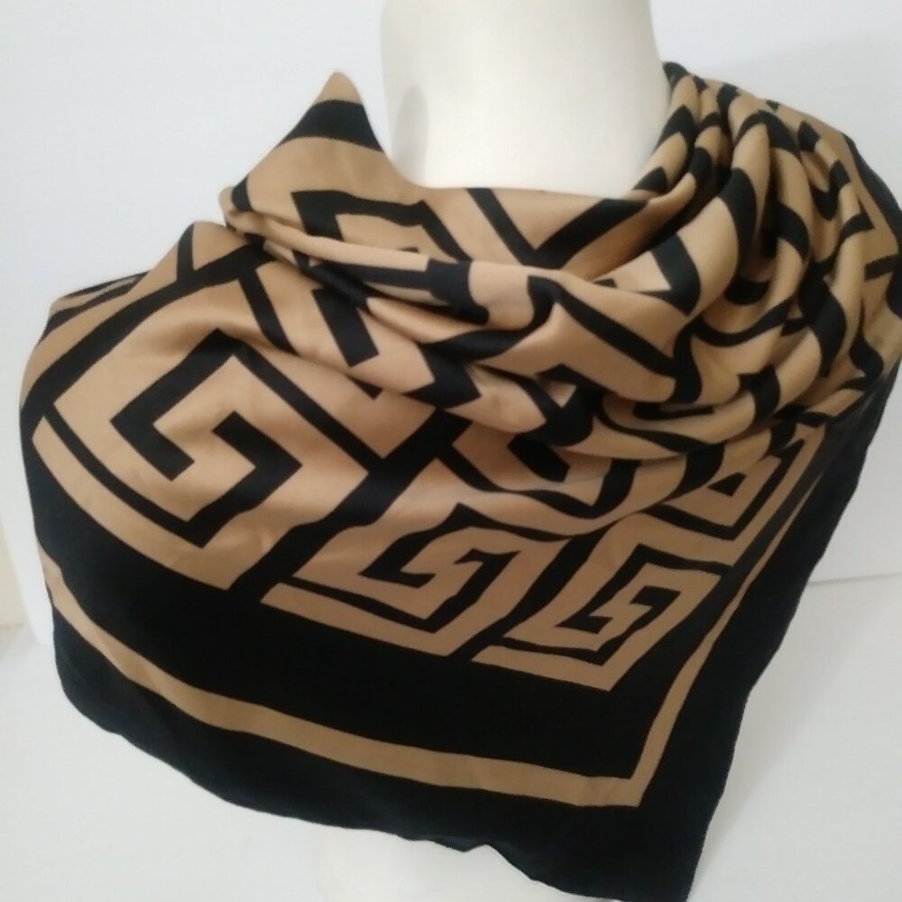 Aldo Black Tan Square Silk Scarf - Picture 5 of 12